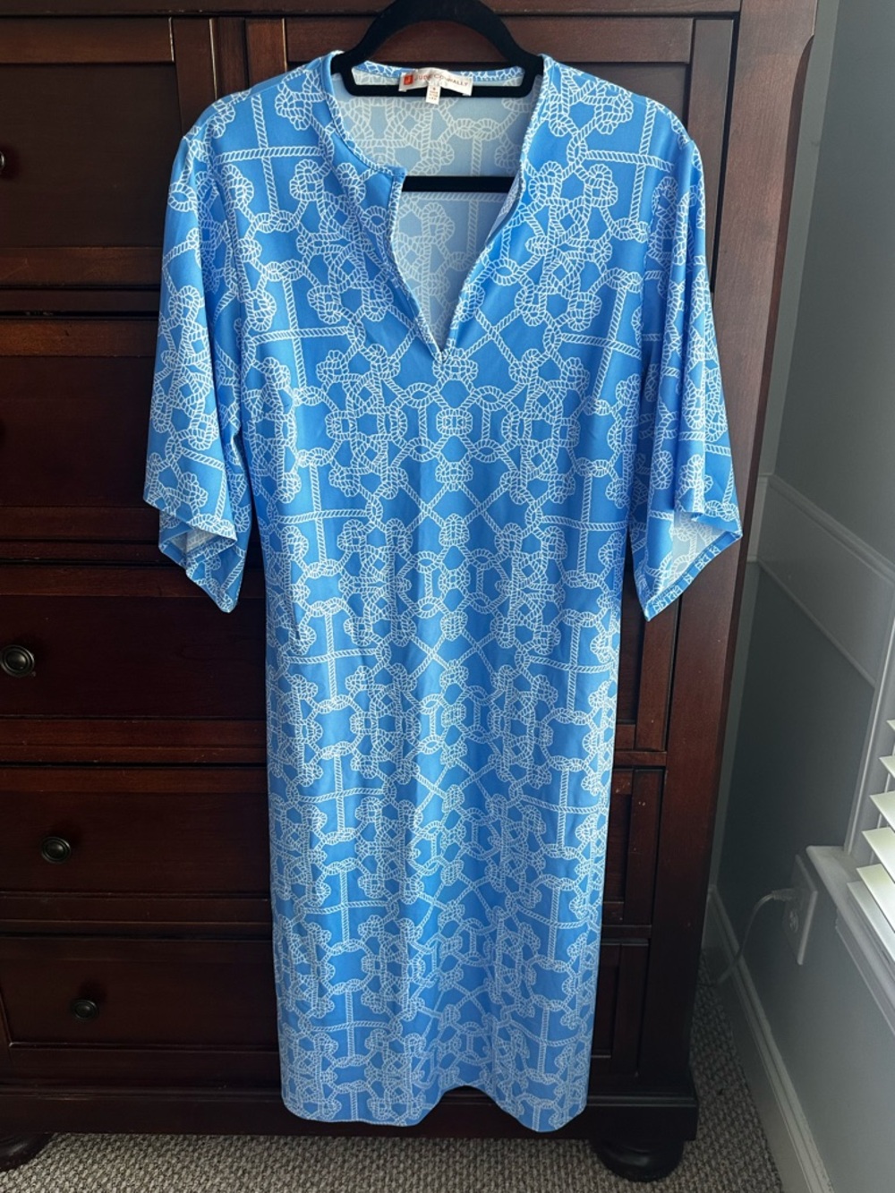 Jude Connally Midi Dress in blue sailor knot lattice print sz S